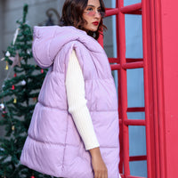 Rococco Soft Sleeveless Puffer Jacket with hoodie Lilac